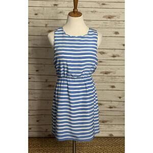 J.Crew classic coastal blue/white striped sleeveless silk sheath dress Size 12